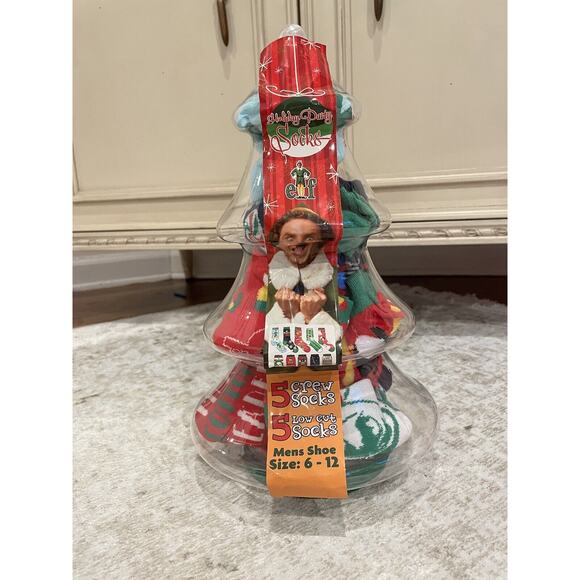 NWT Will Ferrell Buddy The Elf Christmas Tree 10‎ Pairs Socks 5 Crew 5 Low Cut - Picture 1 of 5
